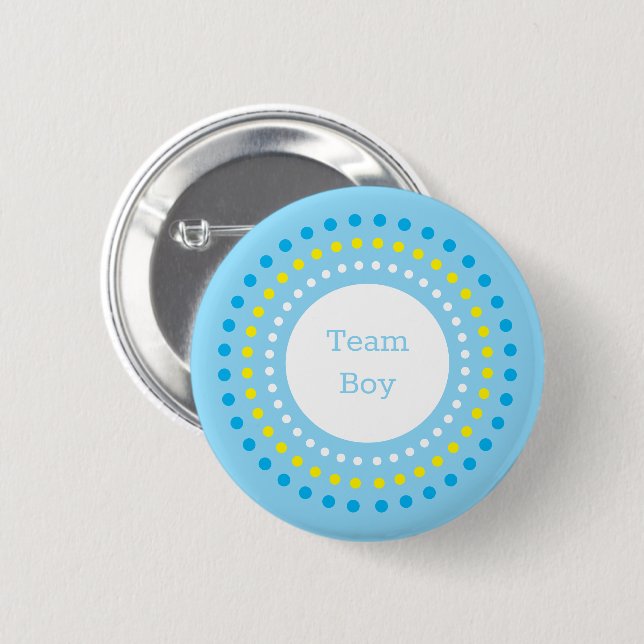 Baby Shower "Team Boy" Blue & Yellow Polka Dots Button (Front & Back)