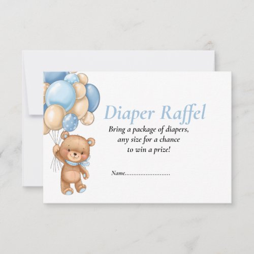Baby Shower Teddy Balloons Blue  Diaper Raffel Inv Invitation