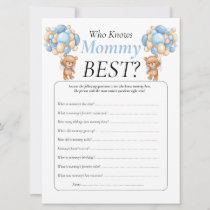Baby Shower. teddy balloons  Blue Who Knows Mommy  Invitation