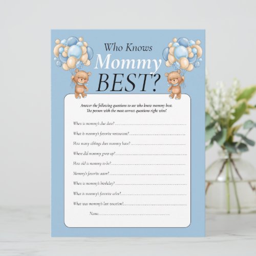 Baby Shower teddy balloons Boy  Who Knows Mommy   Invitation