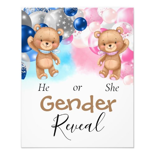 Baby Shower Teddy Balloons Gender Reveal  Photo Print