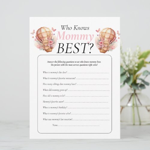 Baby Shower teddy balloons Girl Who Knows Mommy   Invitation