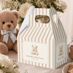 Baby Shower Teddy Bear and Brown Stripes Thank You Favor Boxes