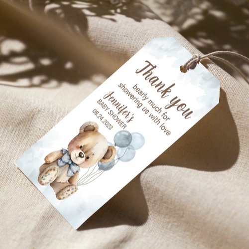Baby shower teddy bear balloon thank you gift tags