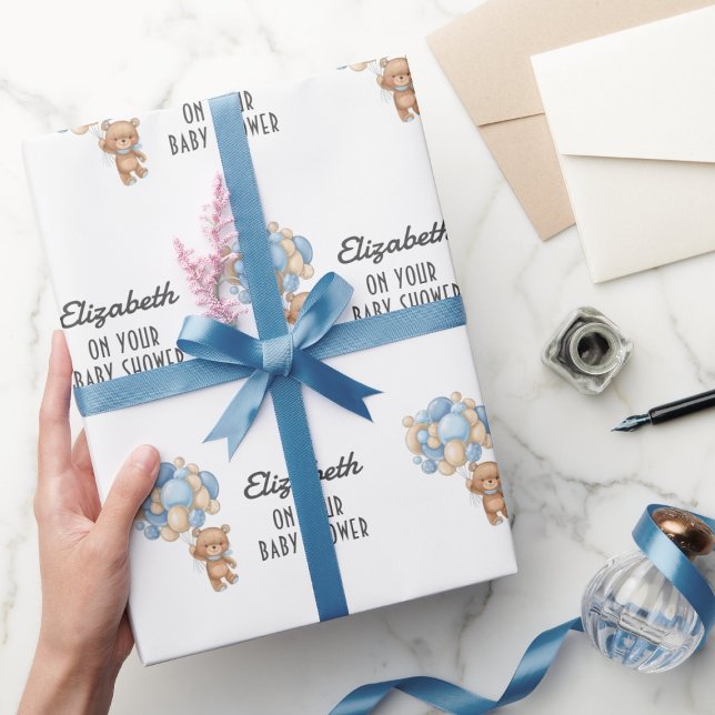 BABY SHOWER Teddy Bear Balloon Theme Personalized  Wrapping Paper (Creator Uploaded)