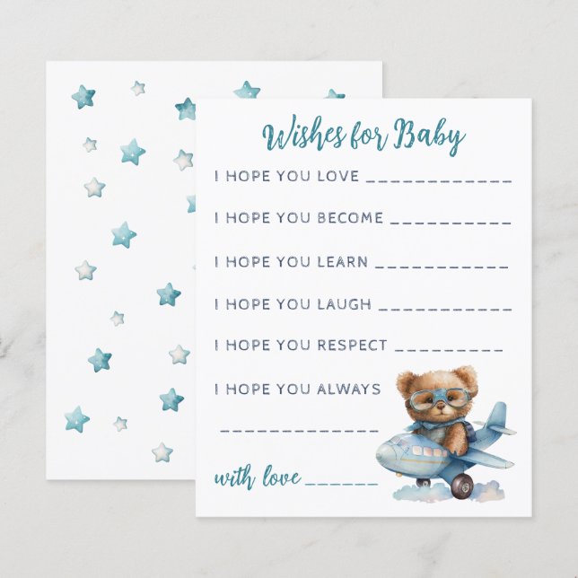 Baby Shower teddy bear blue Baby Card (Front/Back)