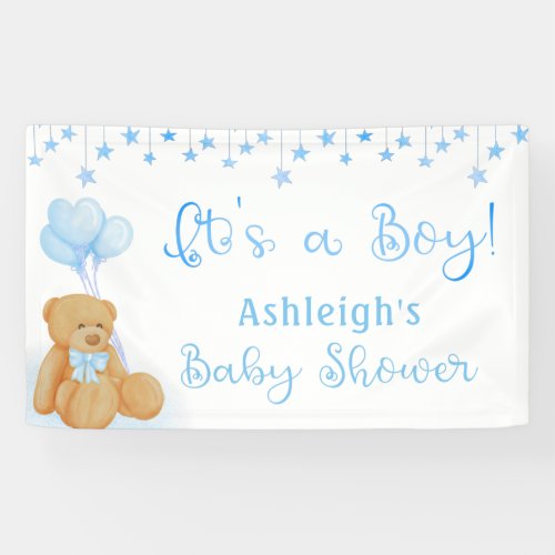 Baby Shower Teddy Bear Blue Balloons ITS A BOY Banner