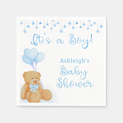 Baby Shower Teddy Bear Blue Balloons ITS A BOY Napkins
