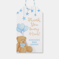 Baby Shower Teddy Bear Blue Balloons Stars Gift Tags