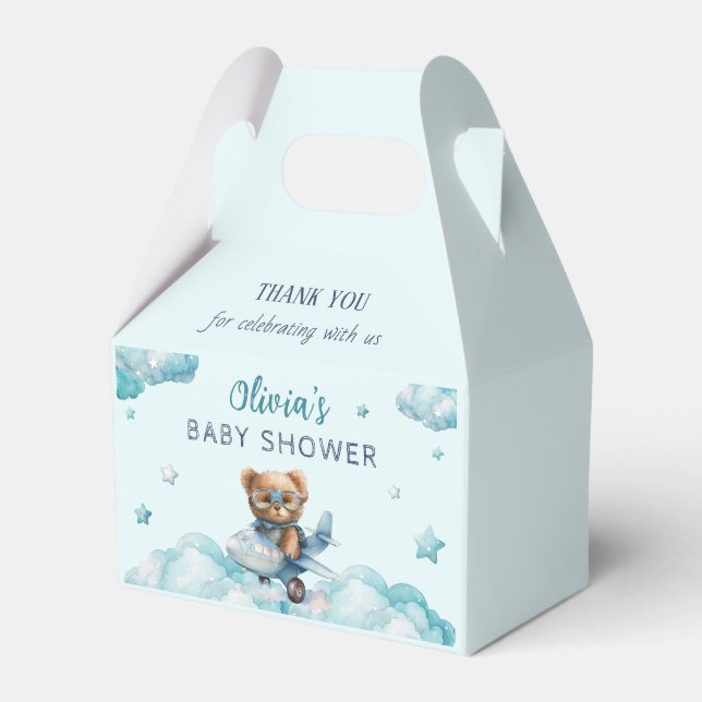 Baby Shower teddy bear blue Favor Boxes (Front Side)