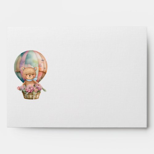 Baby Shower Teddy Bear Blue Hot Air Balloon Envelope