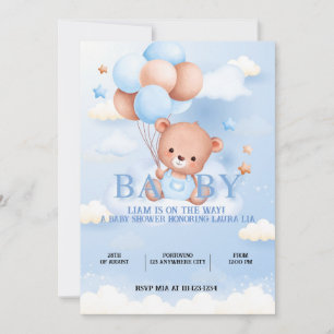 baby shower teddy bear blue invitation