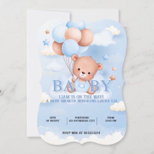 baby shower teddy bear blue invitation