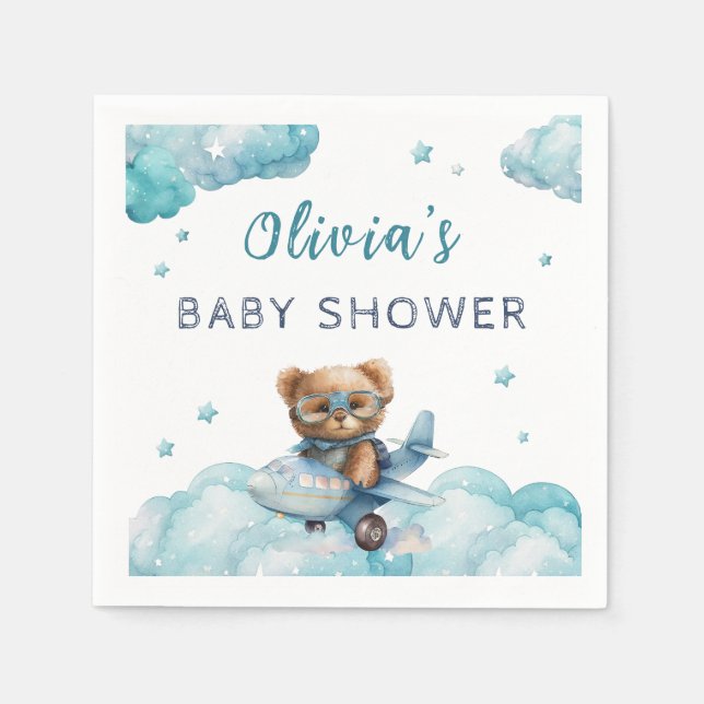 Baby Shower teddy bear blue Napkins (Front)