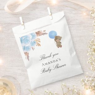 Baby Shower teddy bear blue pampas grass boy Favor Bag