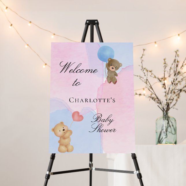 Baby shower teddy bear blue pink gender reveal foam board (In Situ (Stand))