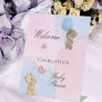 Baby shower teddy bear blue pink gender reveal pedestal sign