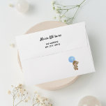 Baby shower teddy bear blue return address envelope<br><div class="desc">White background.  Personalize and add your name and return address.
Inside light blue confetti.  Outside,  back a teddy bear holding a blue balloon.</div>