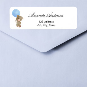 Baby Shower teddy bear blue return address Label