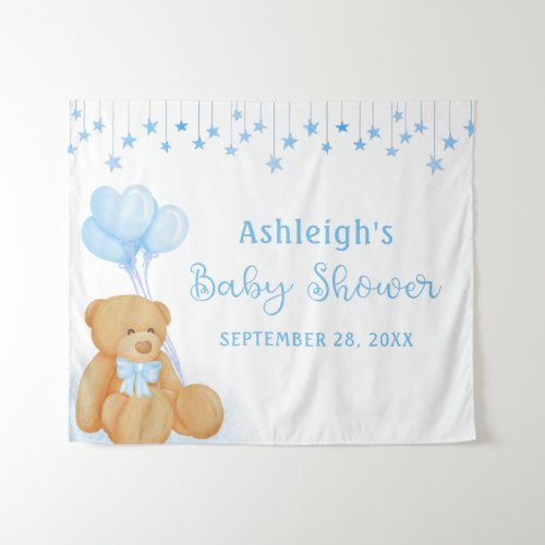 Baby Shower Teddy Bear Blue Stars Backdrop