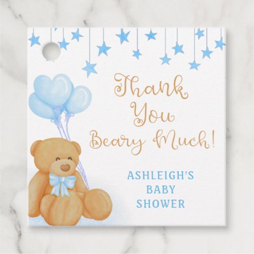 Baby Shower Teddy Bear Blue Stars Thank You Favor Tags