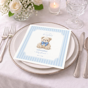 Baby Shower Teddy Bear & Blue Stripes Bearly Wait Napkins