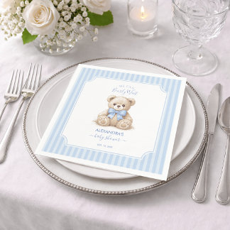 Baby Shower Teddy Bear & Blue Stripes Bearly Wait Napkins