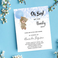 Baby shower teddy bear boy blue budget invitation flyer