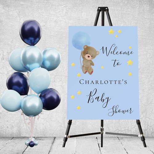 Baby shower teddy bear boy blue welcome foam board