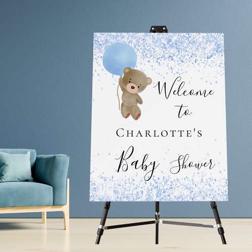 Baby shower teddy bear boy blue welcome foam board