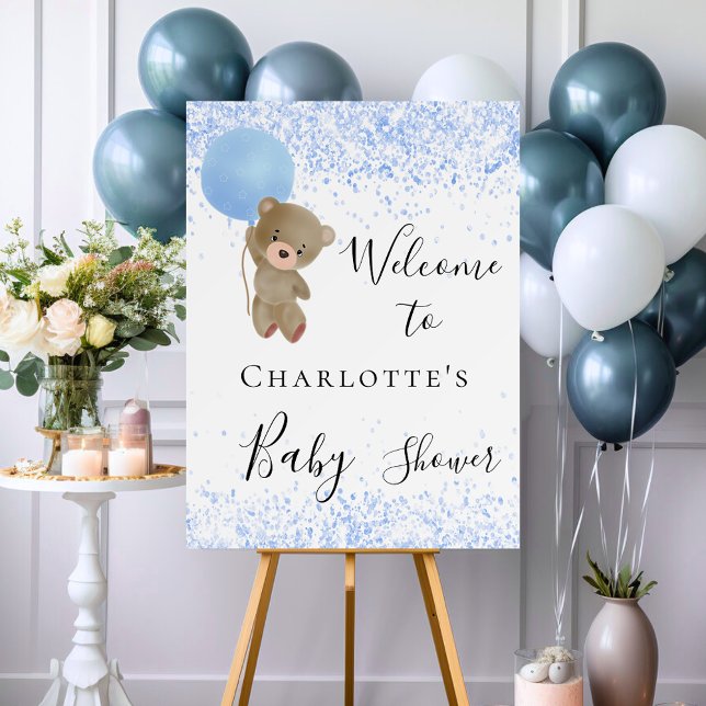 Baby shower teddy bear boy blue welcome foam board (Creator Uploaded)