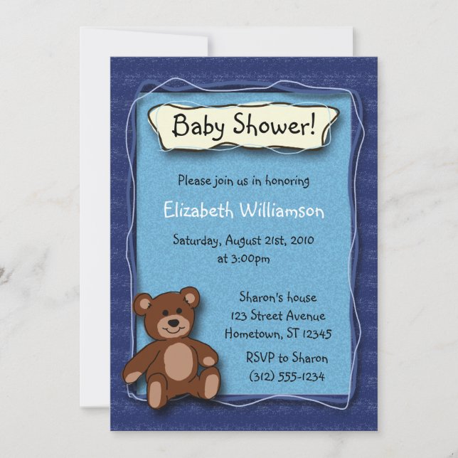 Baby Shower Teddy Bear (Boy) invitations (Front)