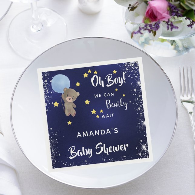 Baby shower teddy bear boy navy blue napkins (Creator Uploaded)