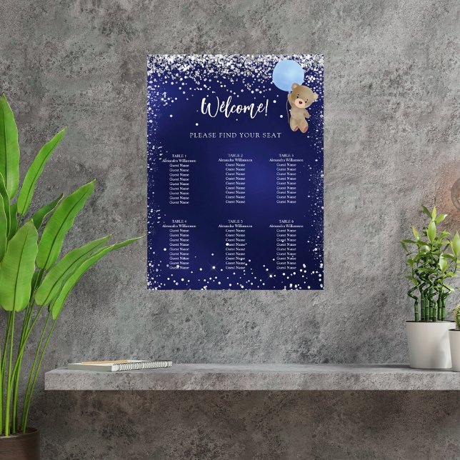Baby shower teddy bear boy navy blue seating chart (Creator Uploaded)
