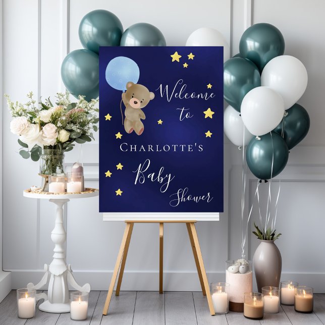 Baby shower teddy bear boy navy blue welcome foam board (Creator Uploaded)