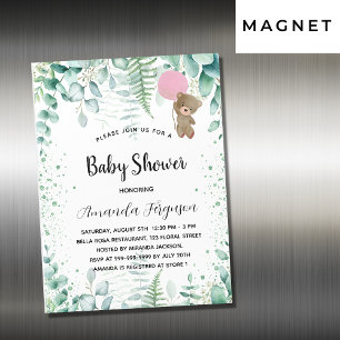 Baby Shower teddy bear eucalyptus girl luxury Magnetic Invitation