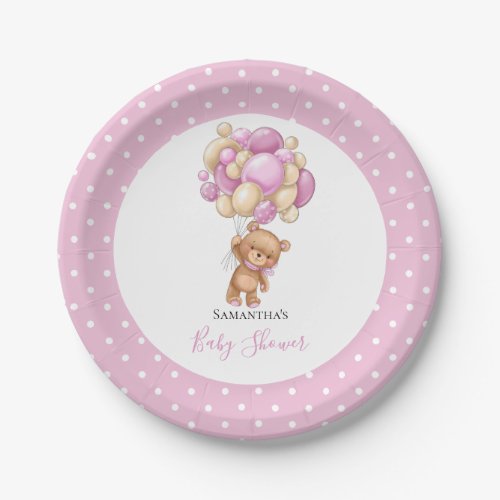 Baby Shower Teddy Bear Girl Pink Balloons   Paper Plates