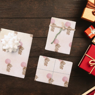 Baby shower teddy bear girl rose gold pink wrapping paper sheets