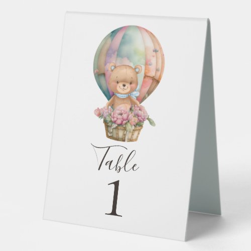 Baby Shower Teddy Bear Hot Air Balloon Blue Table Tent Sign