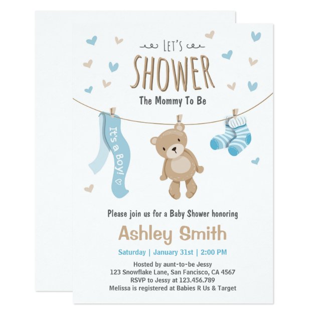 Baby Shower Teddy Bear Invitation Baby Boy