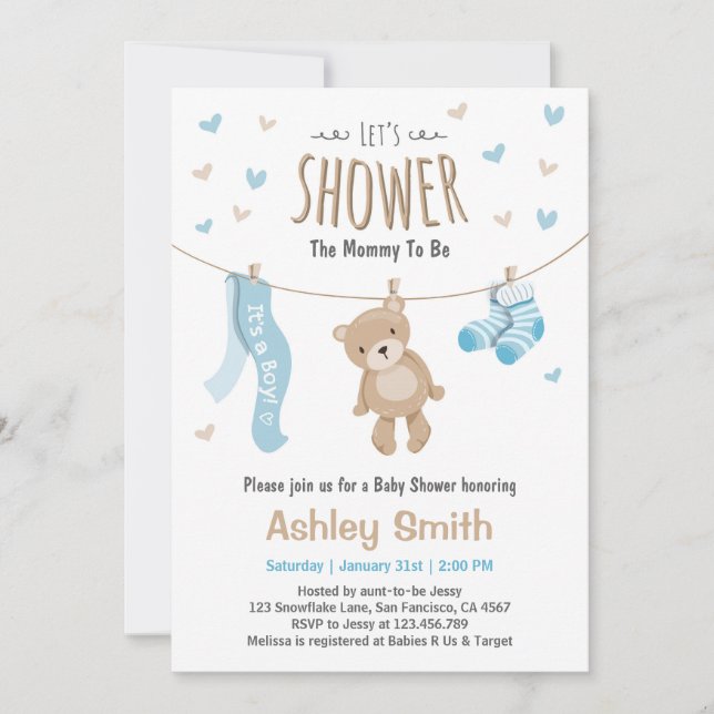 Baby Shower Teddy Bear Invitation Baby Boy (Front)