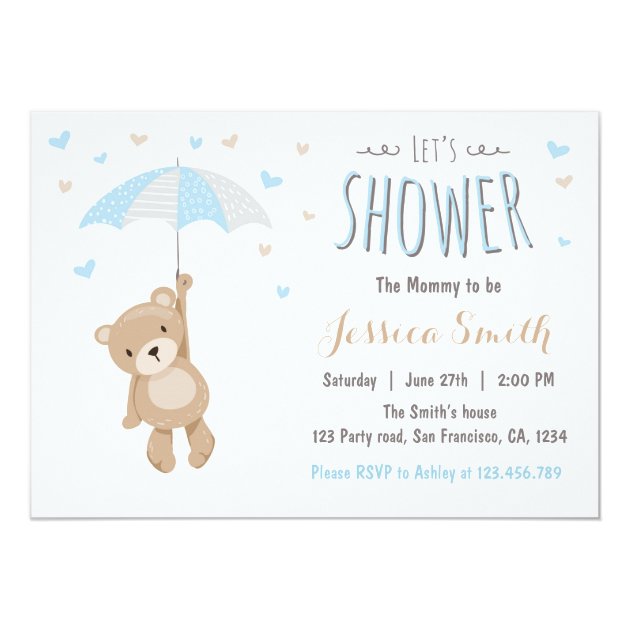 bear boy baby shower invitations