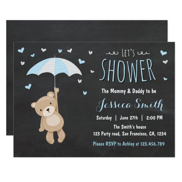 Baby Shower Teddy Bear Invitation Baby Boy Blue