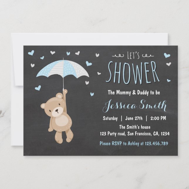 Baby Shower Teddy Bear Invitation Baby Boy Blue (Front)