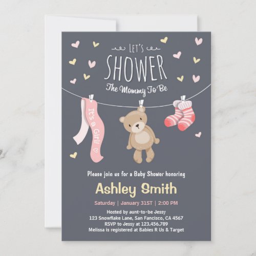 Baby Shower Teddy Bear Invitation Baby Girl