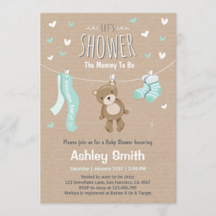 Baby Shower Teddy Bear Invitation Baby Mint Green