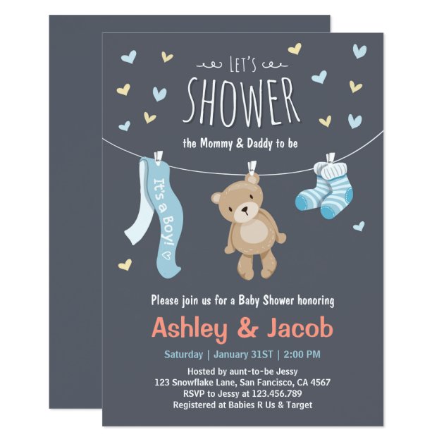 Baby Shower Teddy Bear Invitation Blue Boy Shower