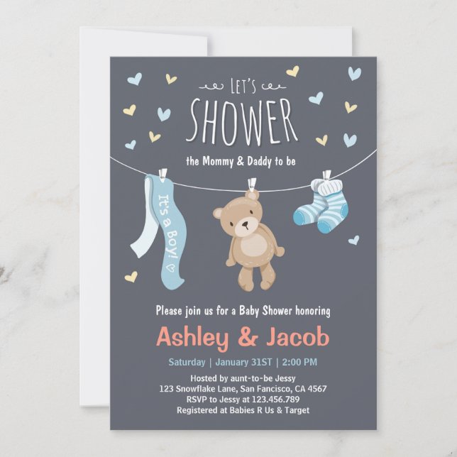 Baby Shower Teddy Bear Invitation Blue Boy shower (Front)