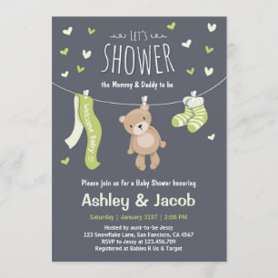 Baby Shower Teddy Bear Invitation Lime Green