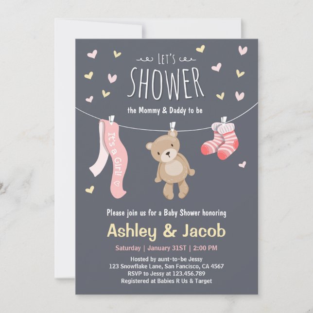 Baby Shower Teddy Bear Invitation Pink Girl shower (Front)